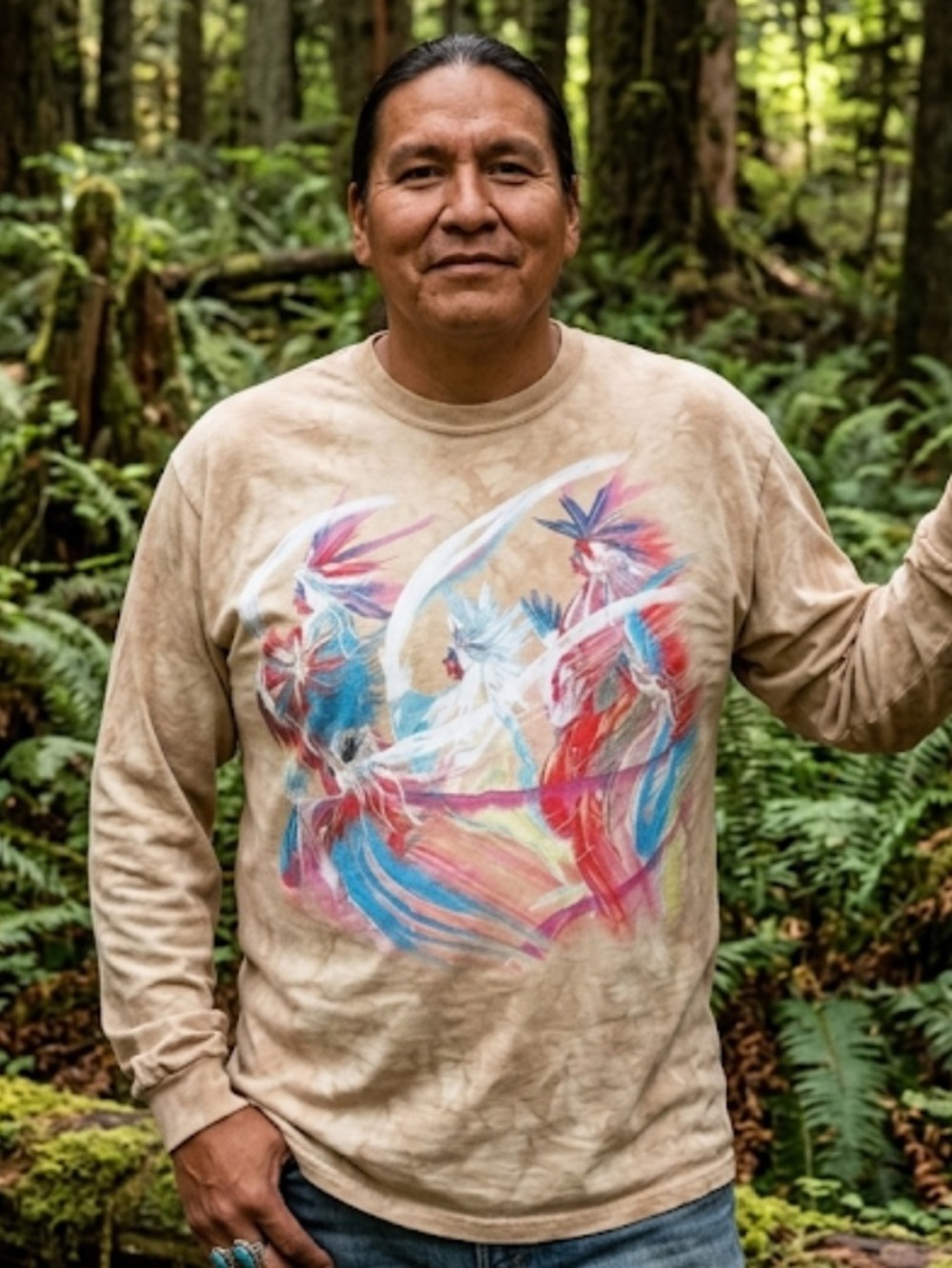 The Mountain Native Tribe Long Sleeve Beige T-Shirt